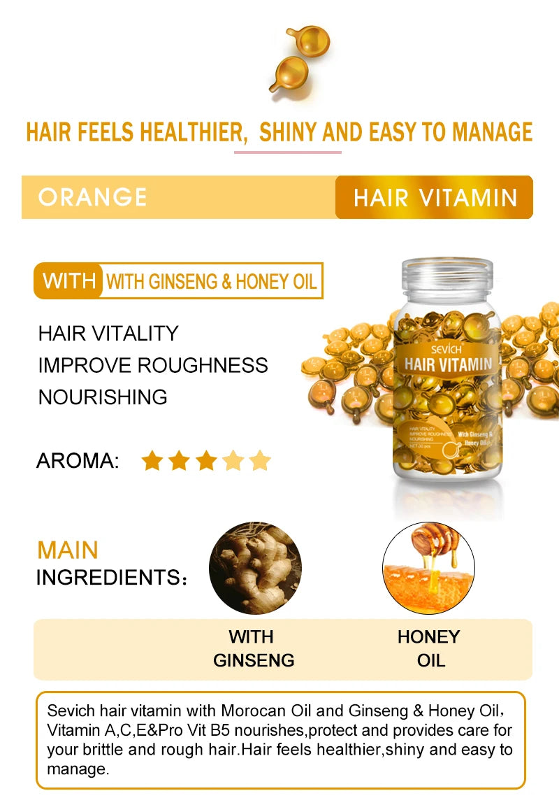 Sevich Smooth Silky Hair Vitamin Capsule Keratin Complex Oil Hair Care Repair Damaged Hair Serum Anti-Loss Moroccan Hair Oil