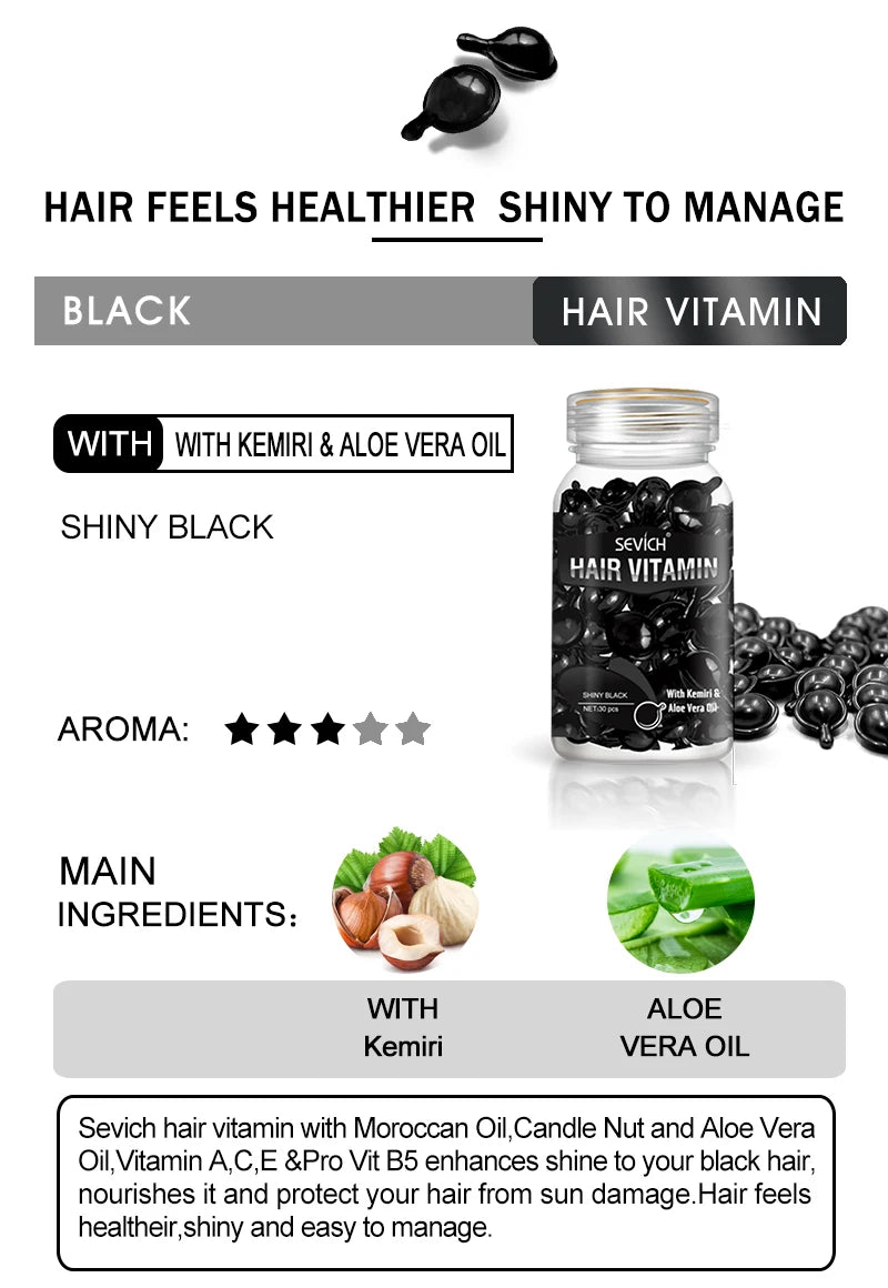 Sevich Smooth Silky Hair Vitamin Capsule Keratin Complex Oil Hair Care Repair Damaged Hair Serum Anti-Loss Moroccan Hair Oil