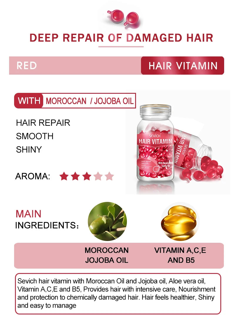 Sevich Smooth Silky Hair Vitamin Capsule Keratin Complex Oil Hair Care Repair Damaged Hair Serum Anti-Loss Moroccan Hair Oil