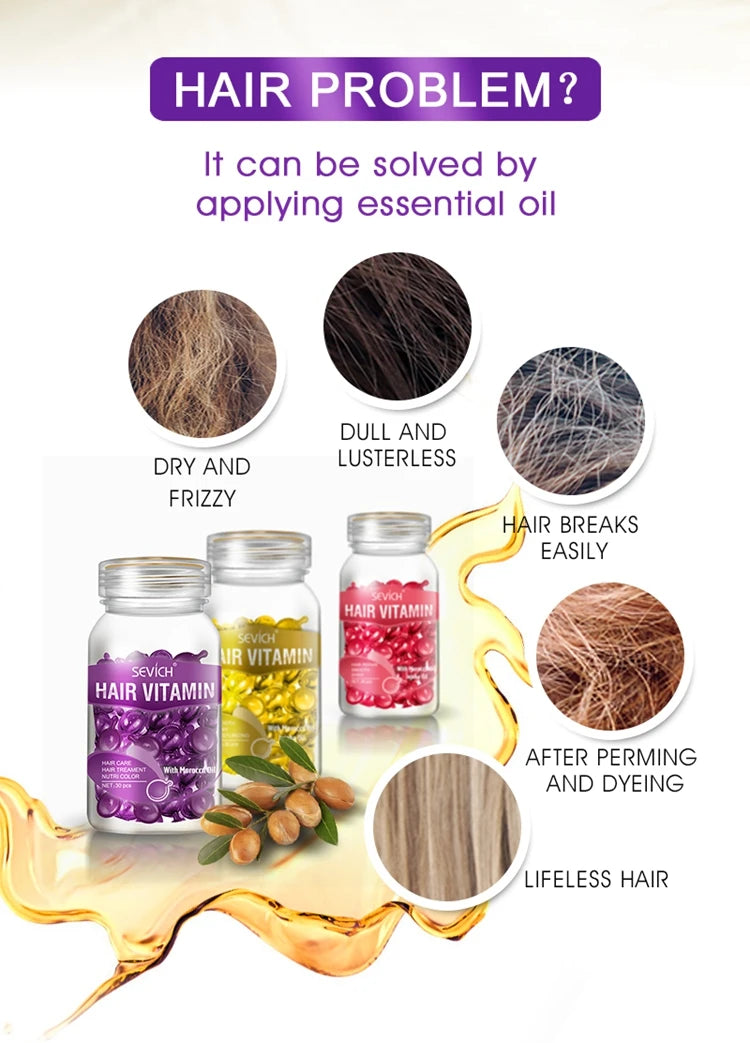 Sevich Smooth Silky Hair Vitamin Capsule Keratin Complex Oil Hair Care Repair Damaged Hair Serum Anti-Loss Moroccan Hair Oil